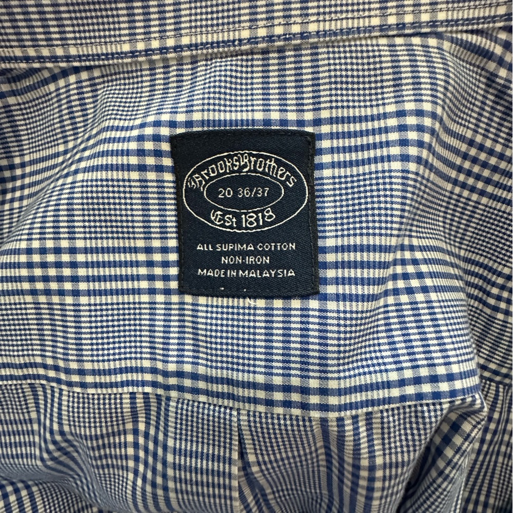 Brooks Brothers 20 36/37 (4XL) Long Sleeve Dress Shirt Blue and White Plaid - Picture 3 of 3
